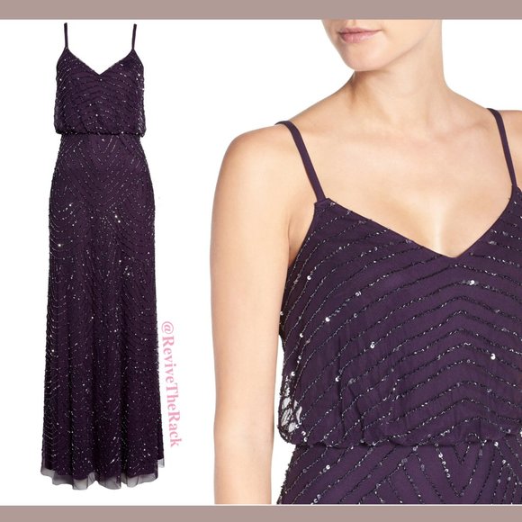 NEW Adrianna Papell Embellished Blouson Gown in Amethyst Purple‎ Gunmetal SZ 2 - Picture 3 of 10